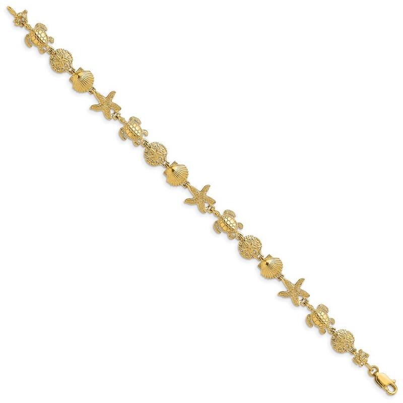 Curata 14k Gold Turtle Sand Dollar Shell And Starfish Bracelet High Polish And Textu