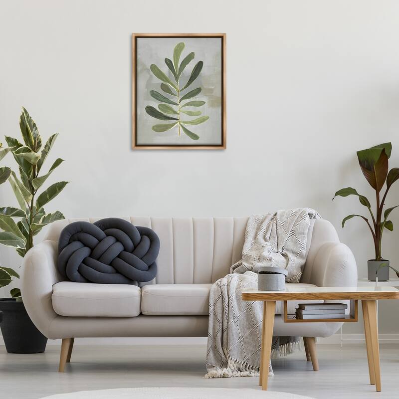Stupell Single Green Leaf Branch Framed Floater Canvas Wall Art Design By Lanie Loreth