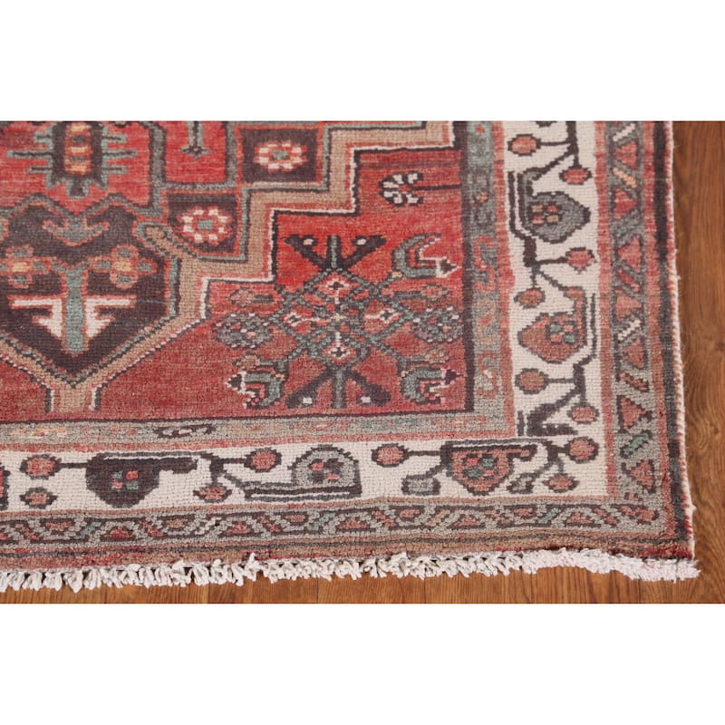 Hand Knotted Oriental 100% Wool Carpet Traditional Geometric Oranges & Rust Hamedan Runner Rug - 11' 2'' X 3' 3''