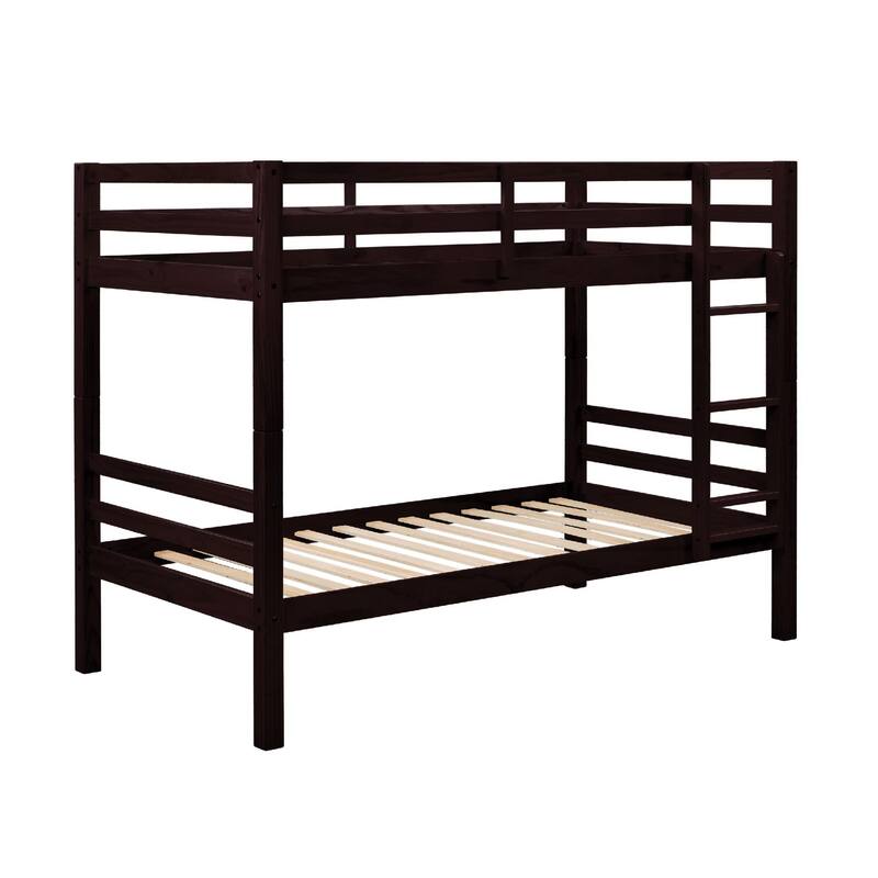 Twin Bunk Bed,Wooden,High Guardrail,Ladder,Kids Teens,Dorm Guest