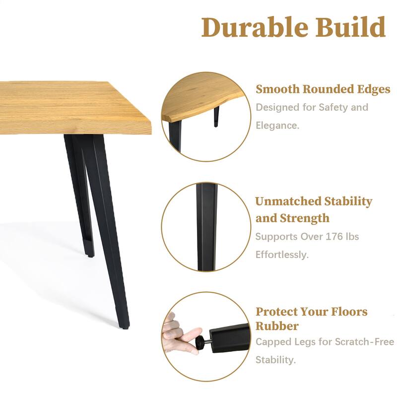 Homy Casa 63" Live Edge Dining Table with Solid Wood Top and Metal Legs for Rustic Modern Dining Spaces