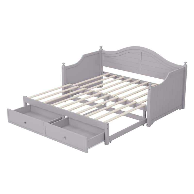 Twin Size Wood Daybed Extended Bed with Storage Drawers Wooden Sofa Bed for Living Room Guest Room