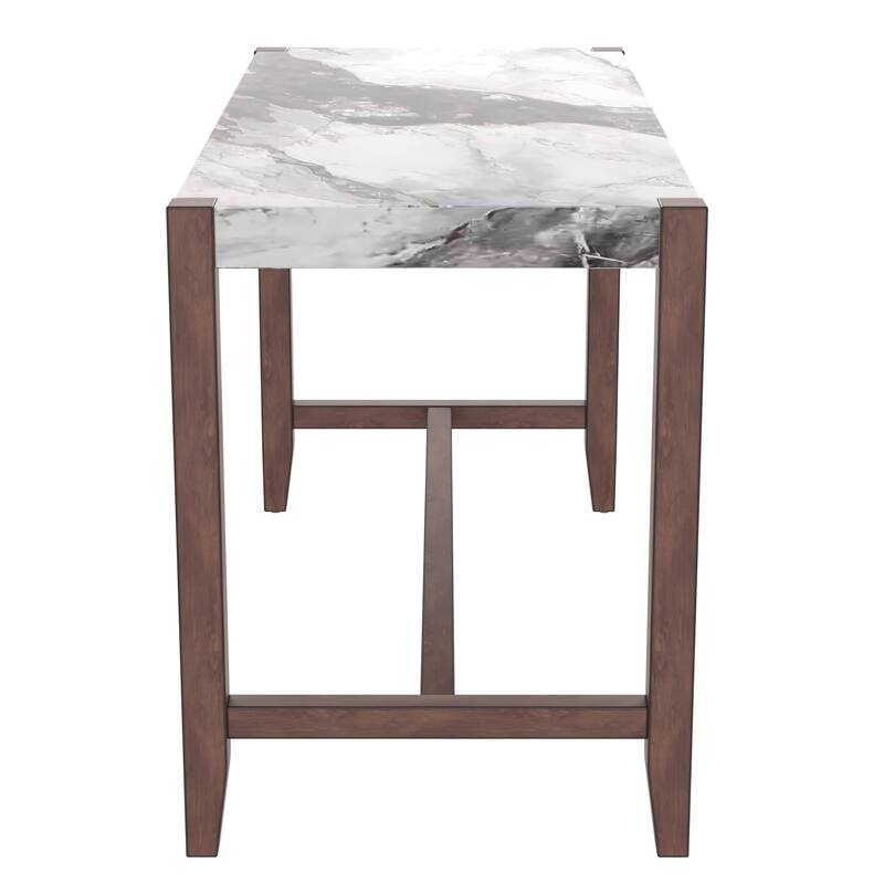 Roomfitters 3-Piece Counter Height Dining Table Set for 2, Faux Marble Bar Table with 2 Upholstered Chairs, Beige + Brown