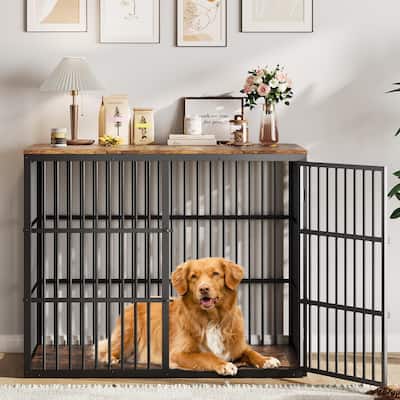 Dog Crate Furniture, Large Dog Crate End Table with 3 Lockable Doors - N/A