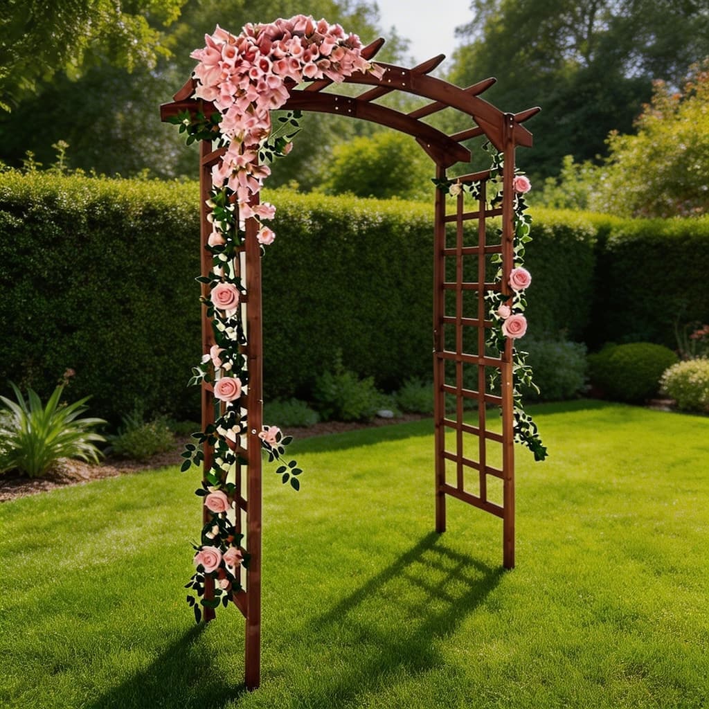 85-Inch Garden Pergola Arched-Top Suitable For Climbing Plants Teak