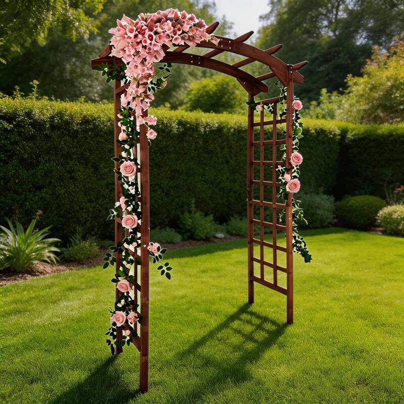 85-Inch Garden Pergola Arched-Top Suitable For Climbing Plants Teak - Tan