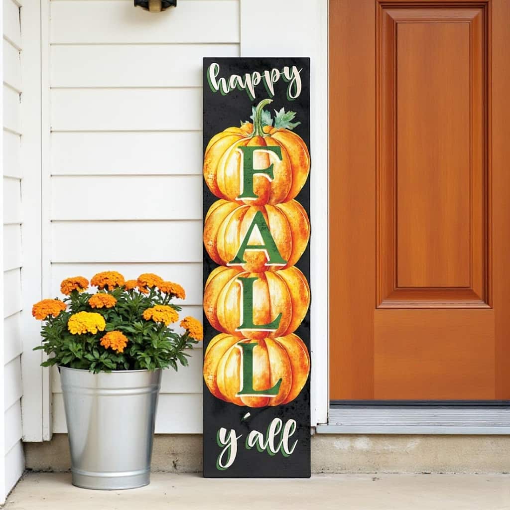 HomeRoots 36" Black And Orange Solid Wood Happy Fall Pumpkin Porch Sign