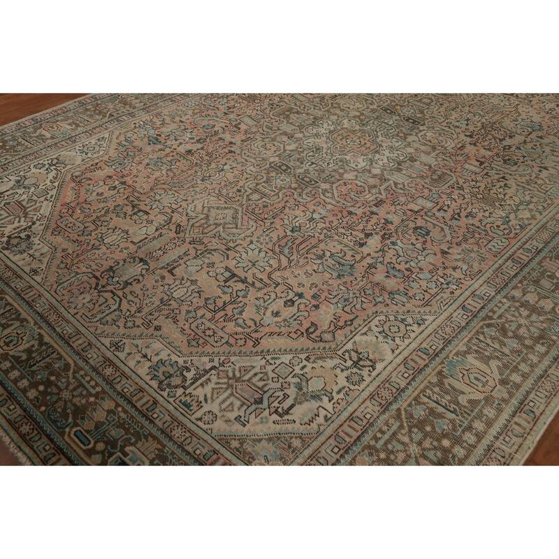 Geometric Pink Tabriz Persian Vintage Area Rug Handmade Wool Carpet - 7'11"x 11'2"