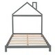 preview thumbnail 21 of 25, Full Size Low Platform Bed with House-shaped Headboard and Chimney, Open Frame Bed, Wooden Slat Bed