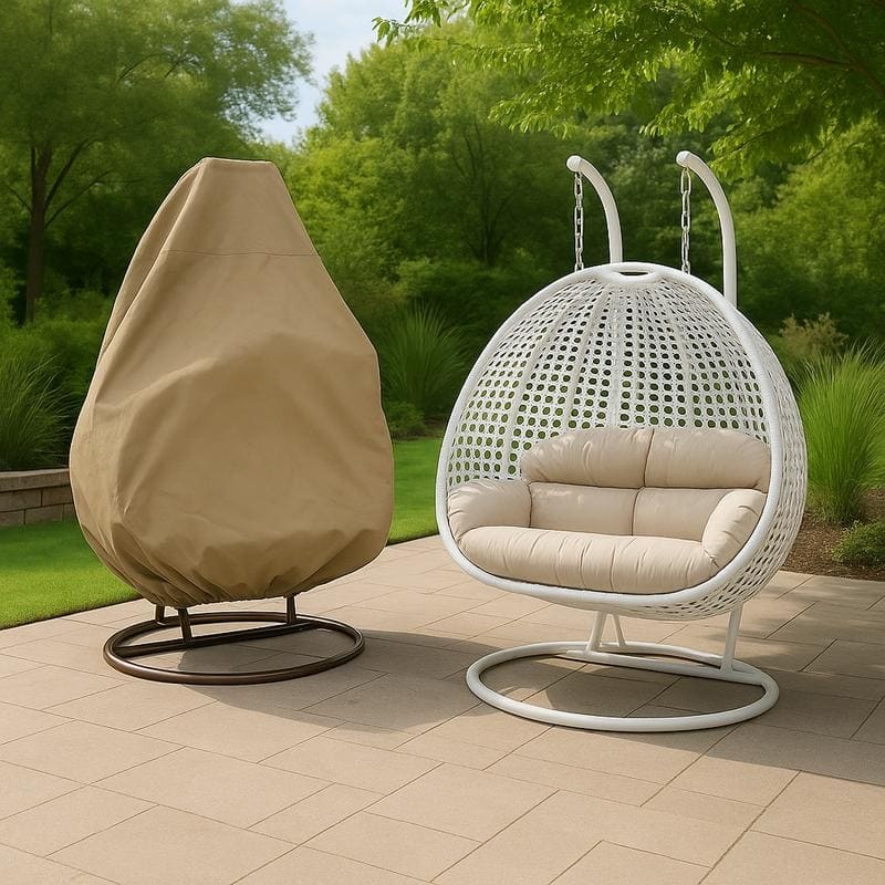 LeisureMod Wicker Hanging 2 person Egg Swing Chair - Charcoal Blue - 27"Dx57"Wx78"H