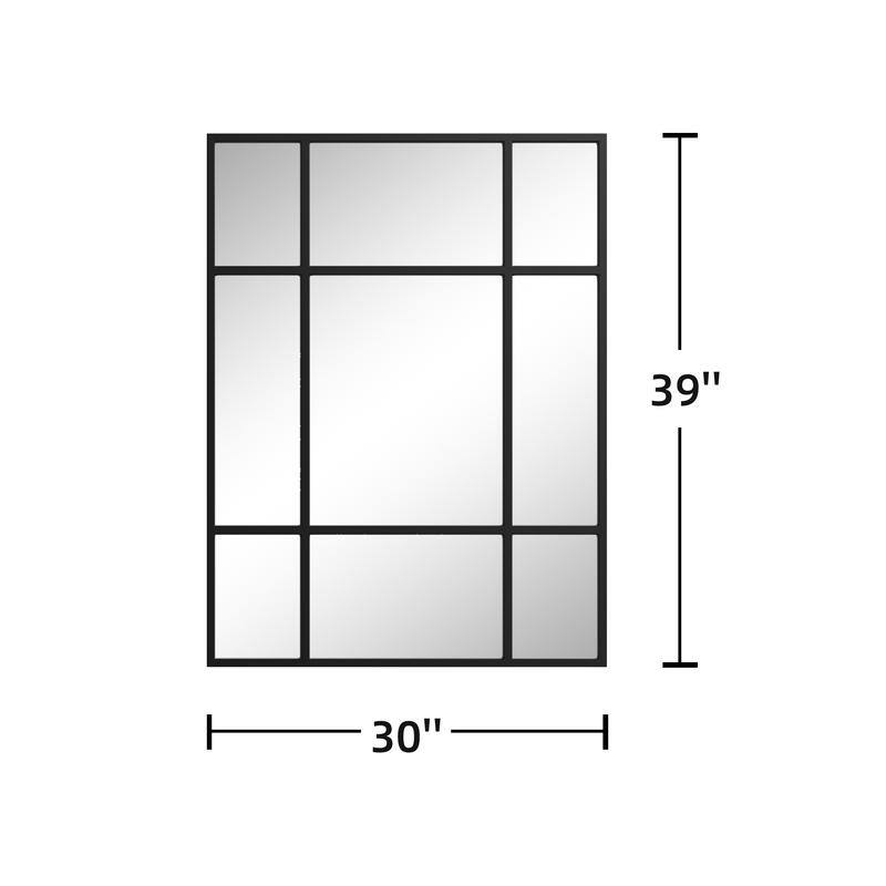 Iron Metal Frame Rectangular Windowpane Wall Mirror Farmhouse Rustic Elegant Decor for Living Room Bedroom Bathroom Entryway