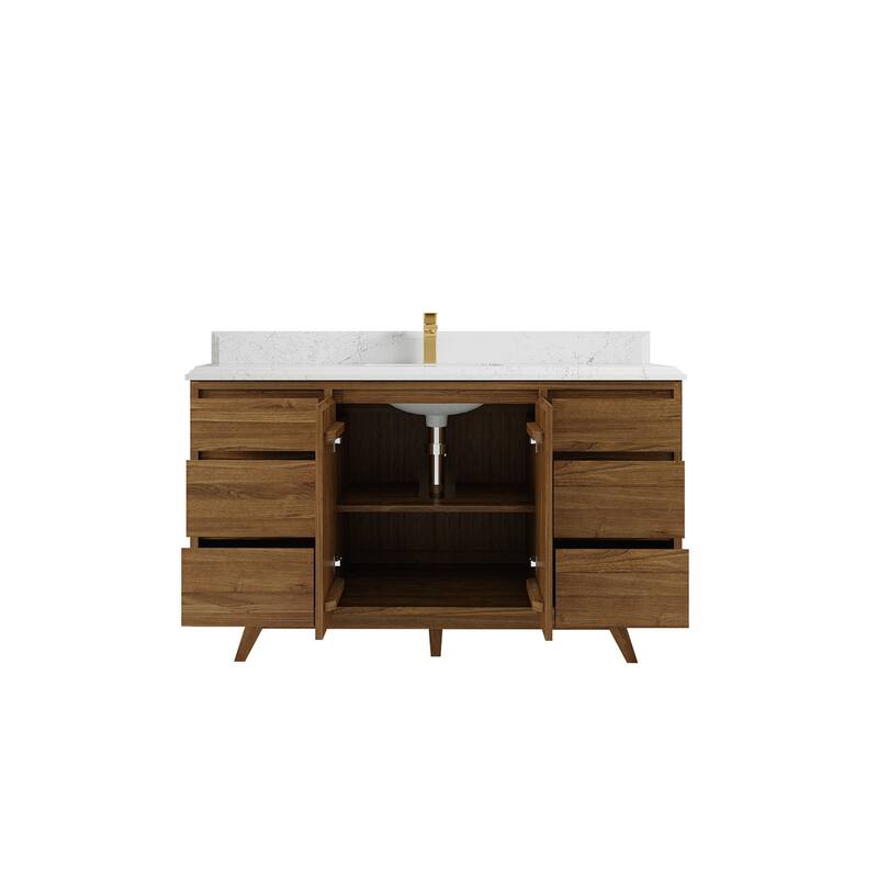 Willow Collections 60 in. W x 22 in. D Madison Teak Single Sink Bathroom Vanity with Countertop