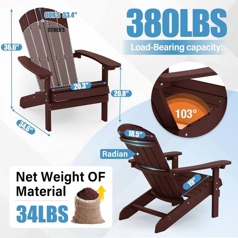 WINSOON All Weather HIPS Outdoor Plastic Adirondack Chairs Set of 2