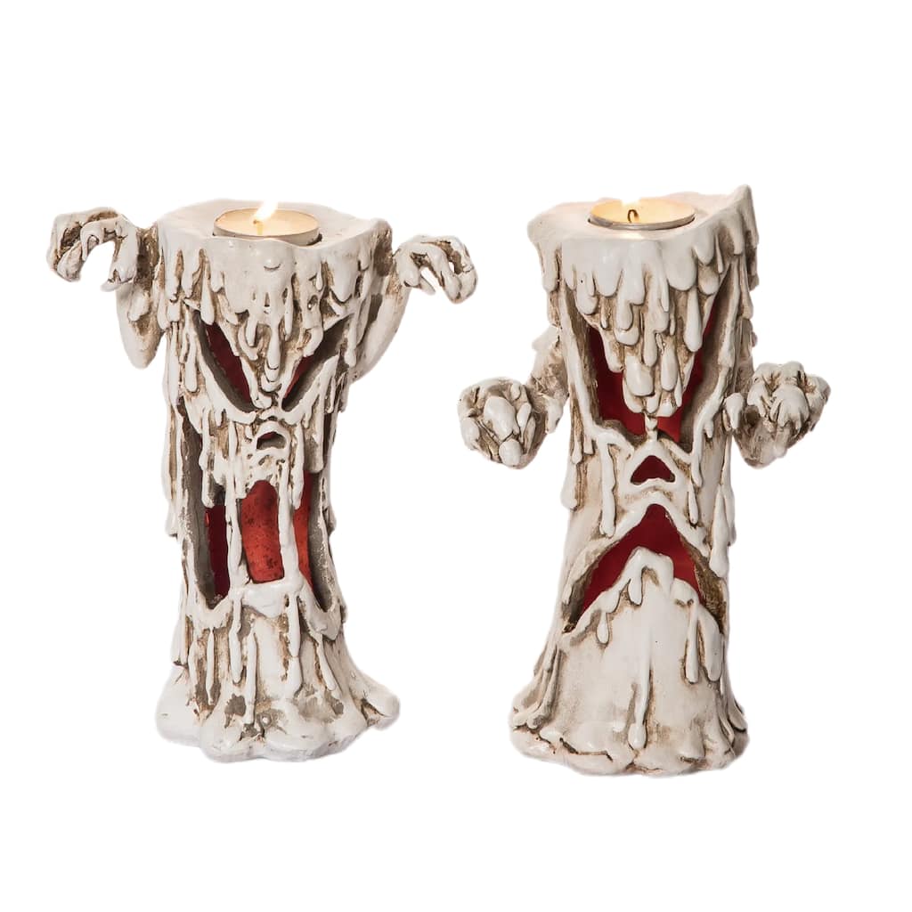 Transpac Resin Light Up Ghost Candle Holder Set of 2 Halloween Home Decorations