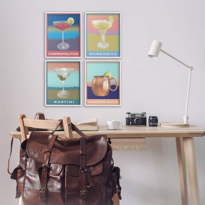 Stupell Cocktails over Muted Landscapes Framed Giclee Art Design By Matthew Piotrowicz (Set of 4)