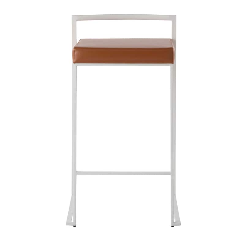 Lumisource Counter Stool in White with Grey Faux Leather - Set of 2 - 16"Lx17.5"Wx31"H