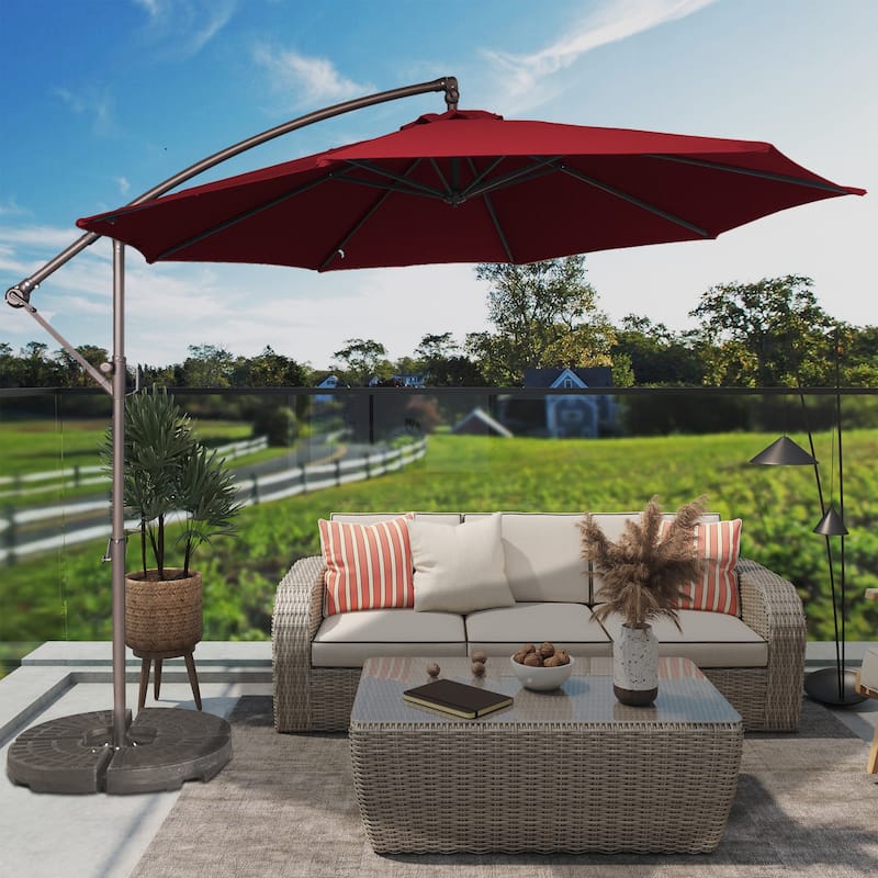 Clihome 10 Ft Patio Offset Cantilever Hanging Canopy Umbrella - Red