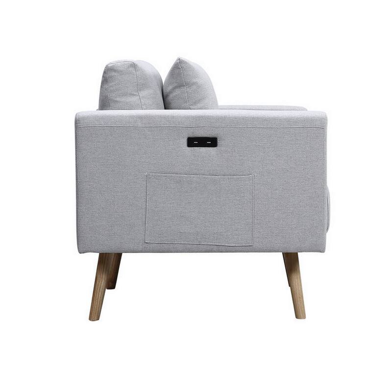 Mico 33 Inch Modern Sofa Chair with USB Ports and Pocket, Light Gray Fabric