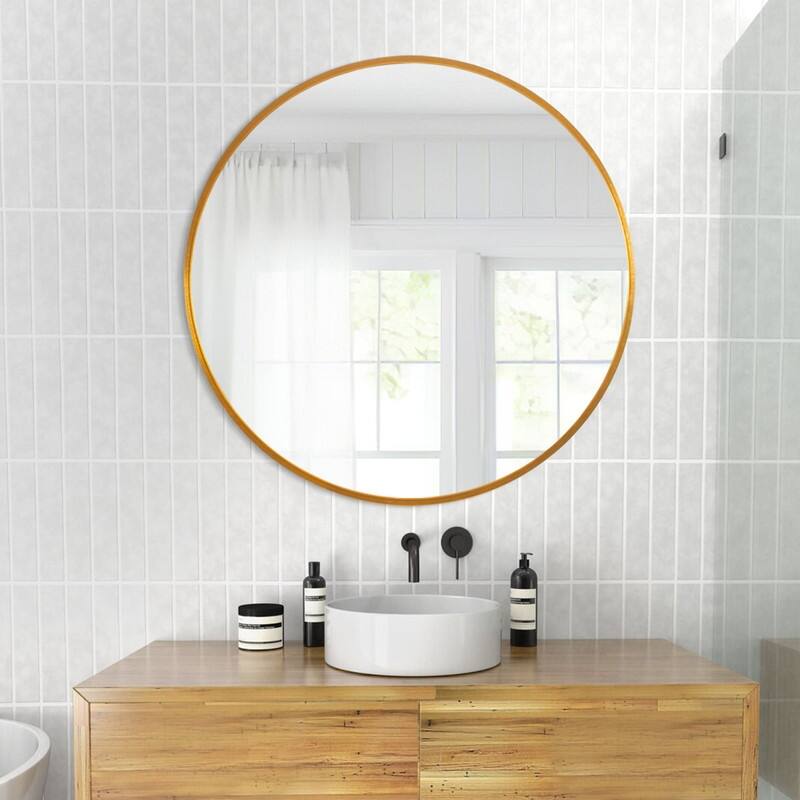 Classic Round Accent Bathroom Mirror Metal Frame Hanging Wall Mounted Circle Mirror for Wall Decor Vanity Entryway Living Room