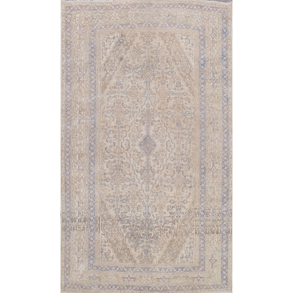 Vintage Distressed Geometric Hamedan Persian Area Rug Wool Handmade - 6'11" x 9'11"