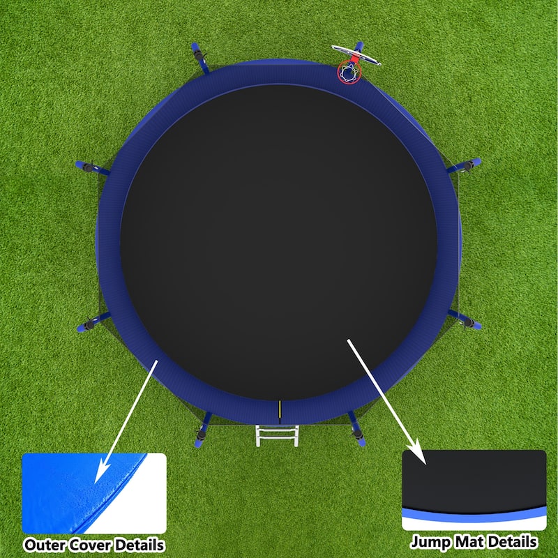 Pumpkin Trampoline - Basketball Hoop, Safety Enclosure Net, Ladder - Blue - 144