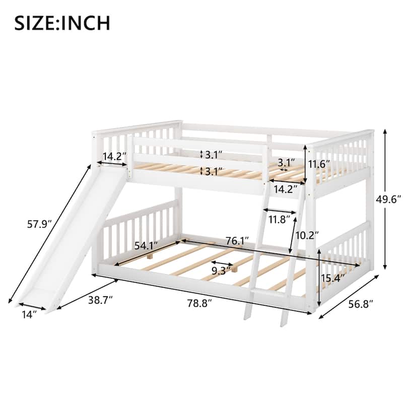 Full over Full Bunk Bed with Convertible Slide and Ladder, Gray