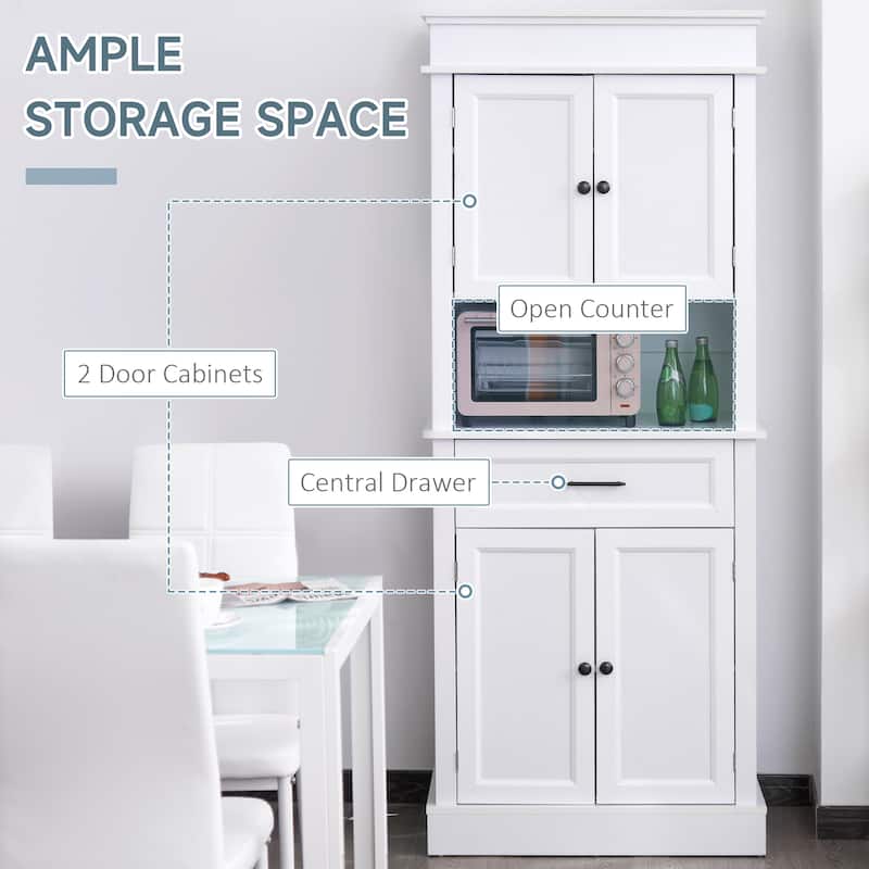 HOMCOM Traditional Freestanding Kitchen Pantry Cabinet Cupboard with Doors and Shelves, Adjustable Shelving