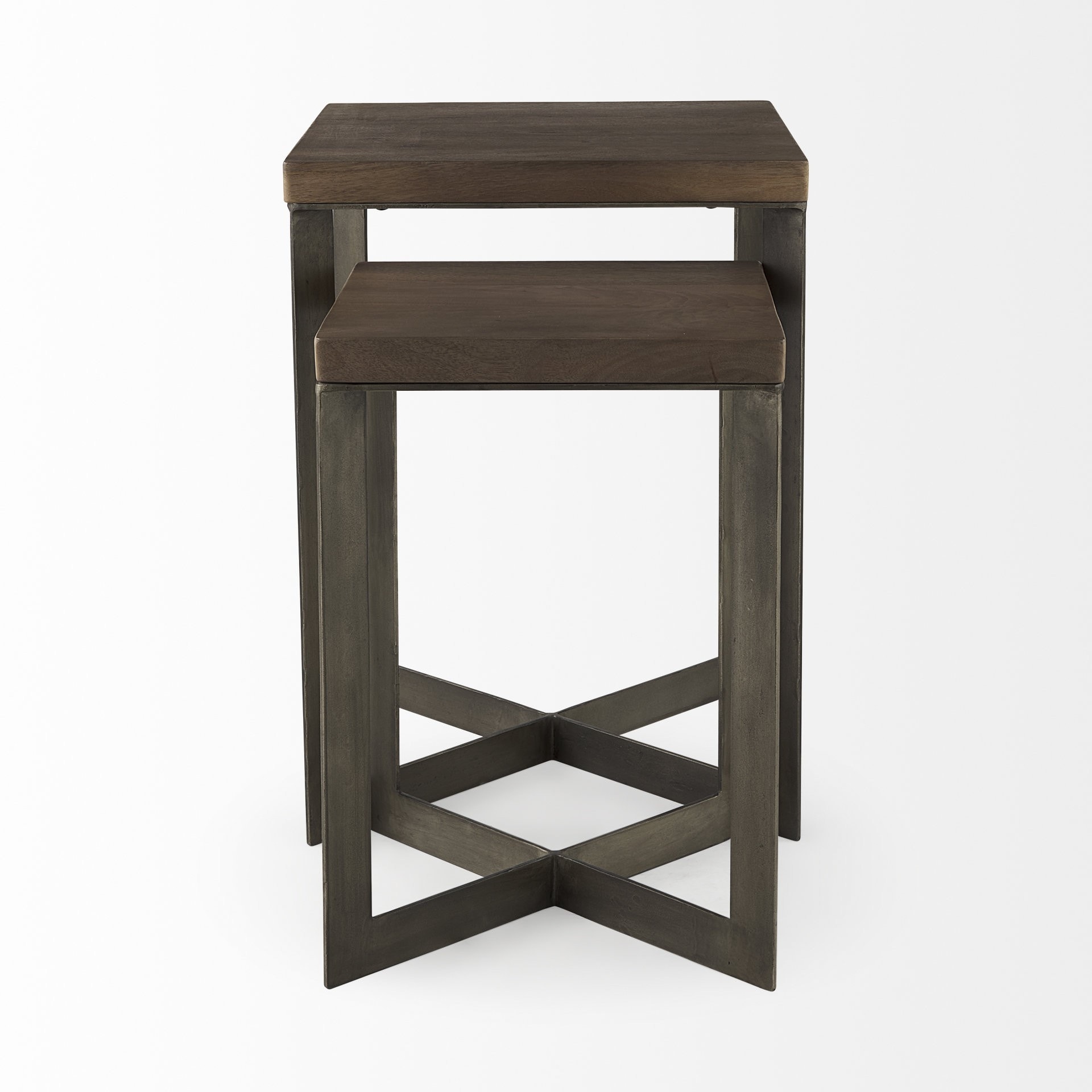 Set Of Two Geo Dark Brown Metallic And Wood Tables Set Of Two Geo Dark Brown Metallic And Wood Tables
