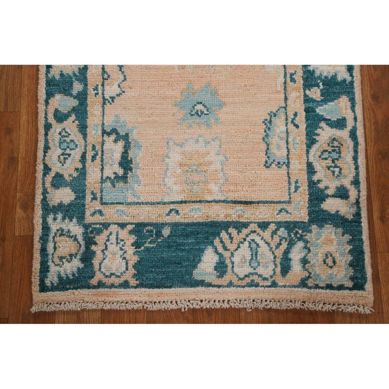 Hand Knotted Oriental 100% Wool Carpet Transitional Geometric Peach Oushak Area Rug - 2' 11'' X 2' 0''