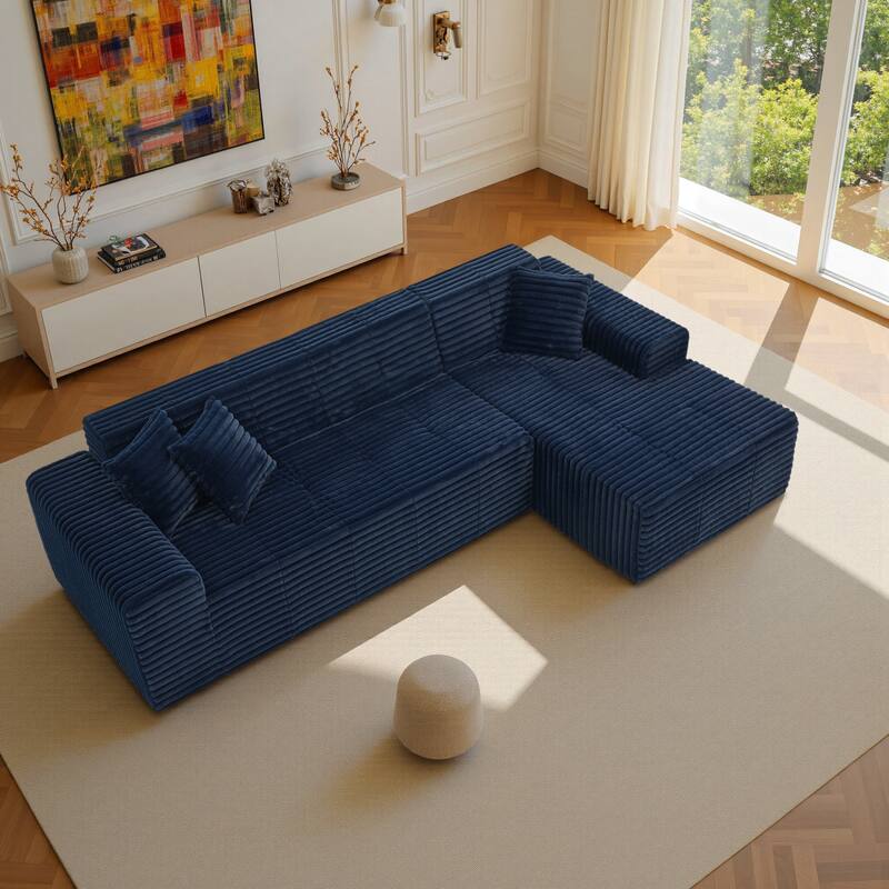 122" W No Assembly Sofa L-Shaded Sectional Modular with Chaise