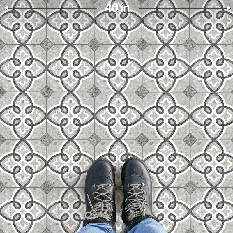 Merola Tile Riviera Octagon Garde Gris with Taco Nero 7-7/8" x 7-7/8" Porcelain Floor and Wall Tile