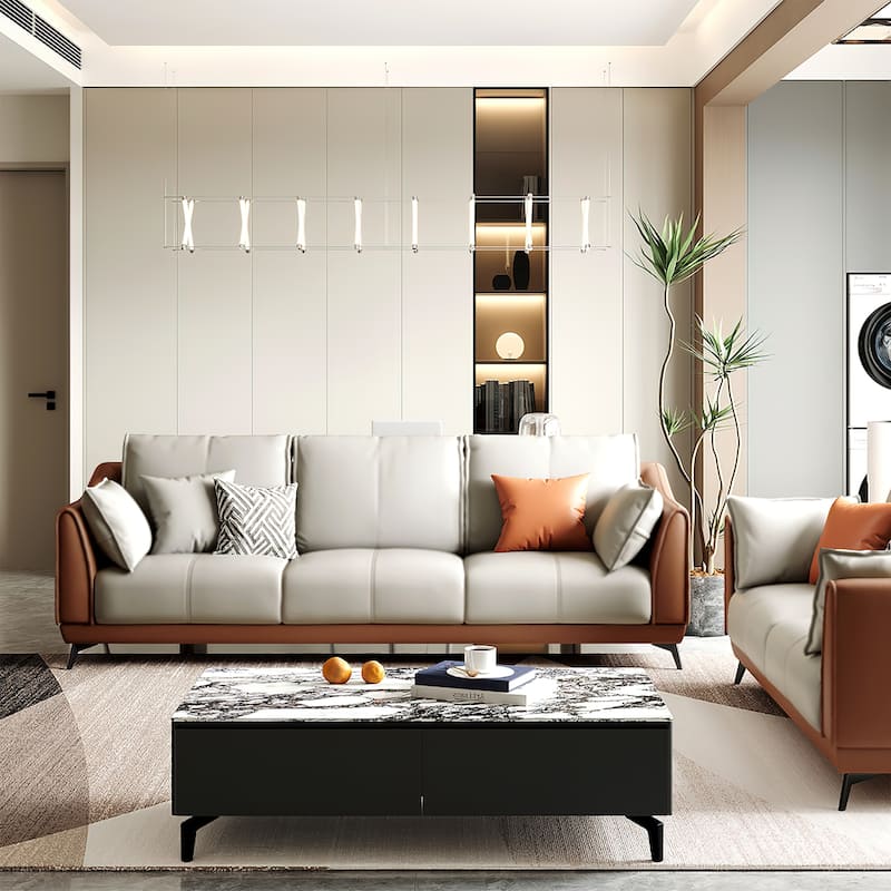 3-Seater Sofa with Black Legs, Modern Faux Leather - three seat