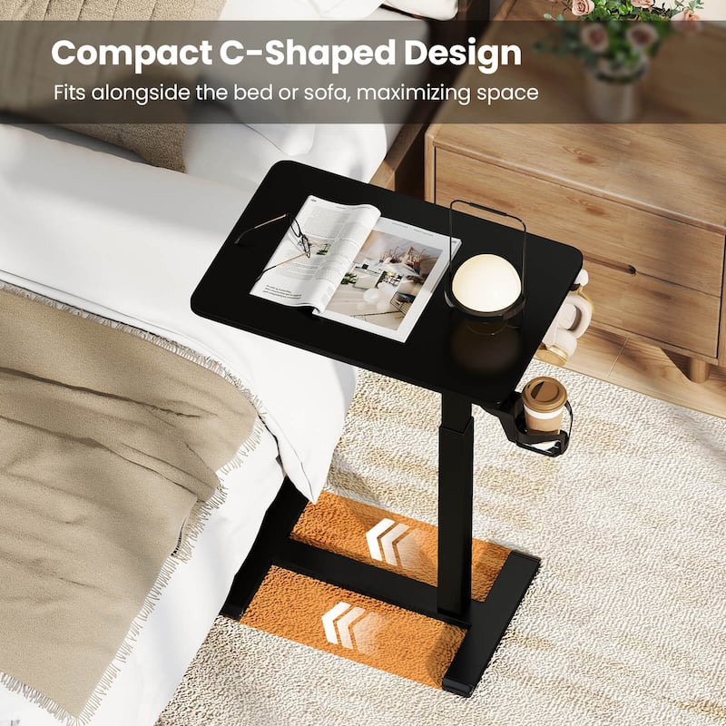 Costway C Shaped Side Table Height Adjustable Overbed Bedside Table - See Details