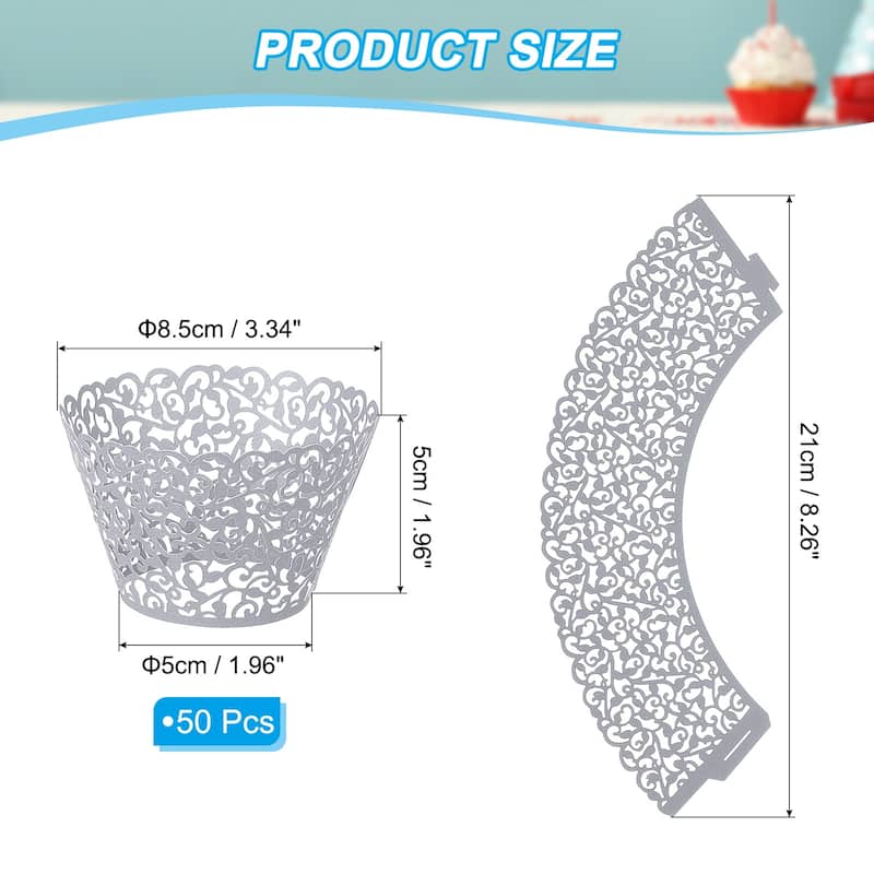 Cupcake Wrappers Paper, 50 Pack Baking Cups Standard Vine Decor - Grey