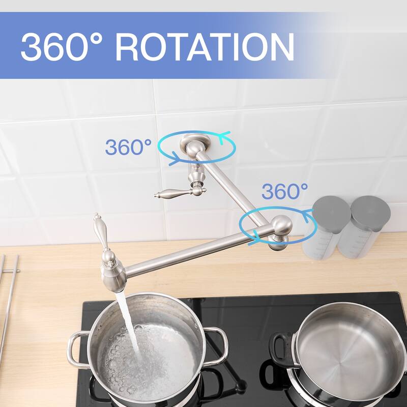 Wall-Mounted Pot Filler Faucet with Dual Handles and 25.2" Extension