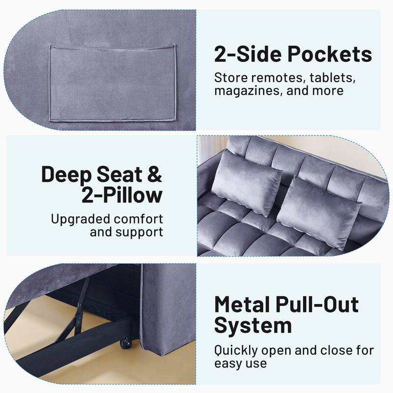 3-in-1 Convertible Sleeper Loveseat Pull Out Twin Size Suede Sofa Bed with 2 Pillows & Pocket