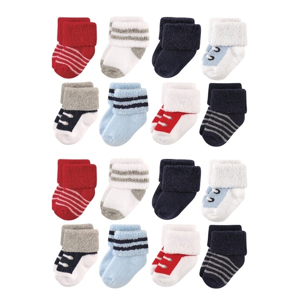 slide 1 of 1, Luvable Friends Baby Cotton Rich Terry Socks 16-Pack, Red Navy Sneakers 0-6 Months - Red Navy Sneakers