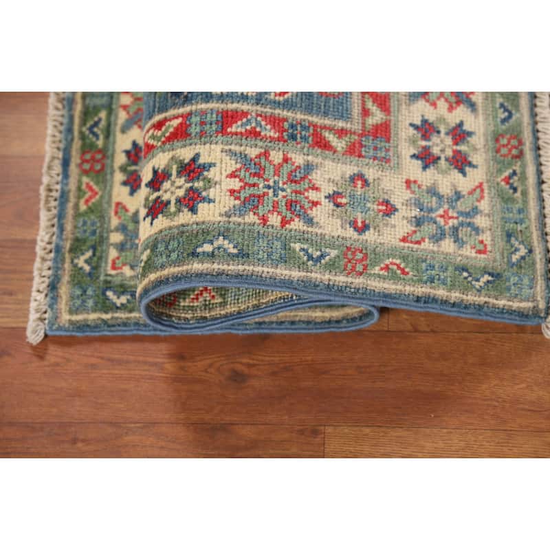 Blue Kazak Oriental Accent Rug Hand-Knotted Wool Carpet - 2'0" x 3'0"