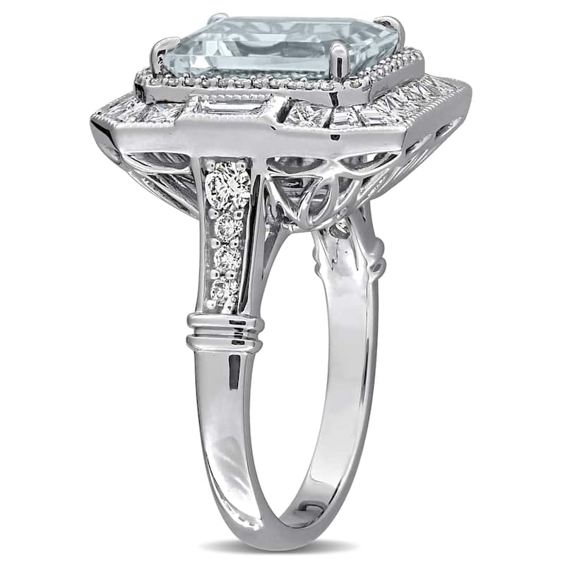 Miadora 4 7/8ct TGW Aquamarine and 3/5ct TDW Diamond Halo Ring in 14k White Gold