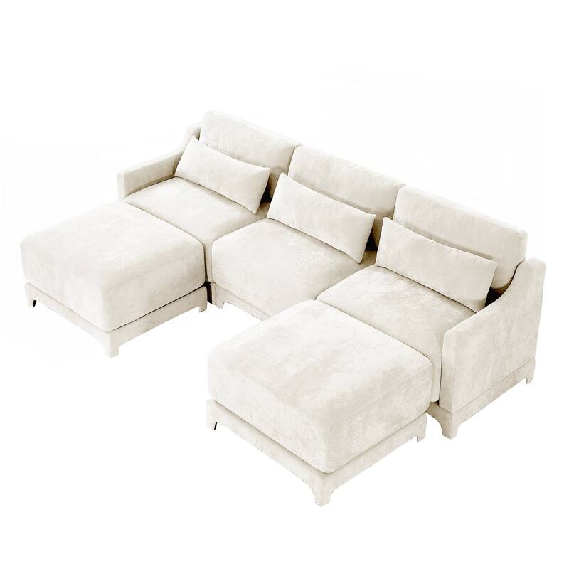 Three-Seater Sofa with 2 Movable Ottomans