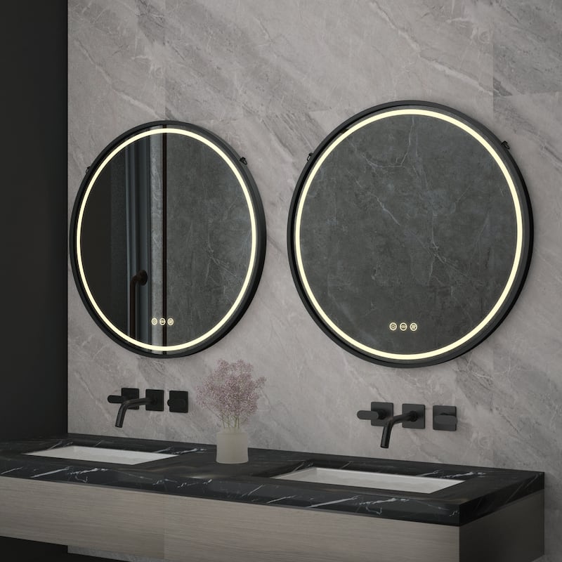 Smart Round LED Bathroom Mirror Light Frame Defogger Dimmable 3 Color