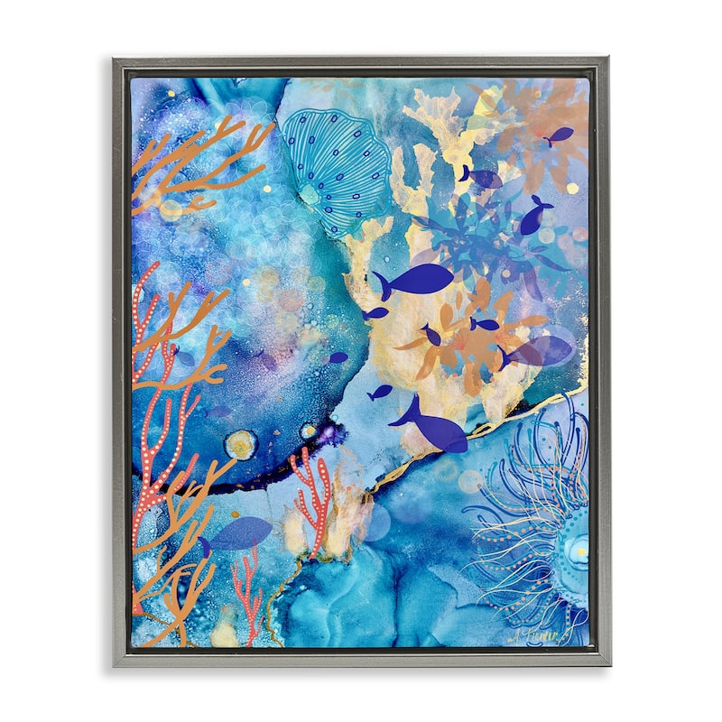 Stupell Coral & Sea Life Collage Framed Floater Canvas Wall Art Design By Amy Tieman - 25 x 31 - Grey