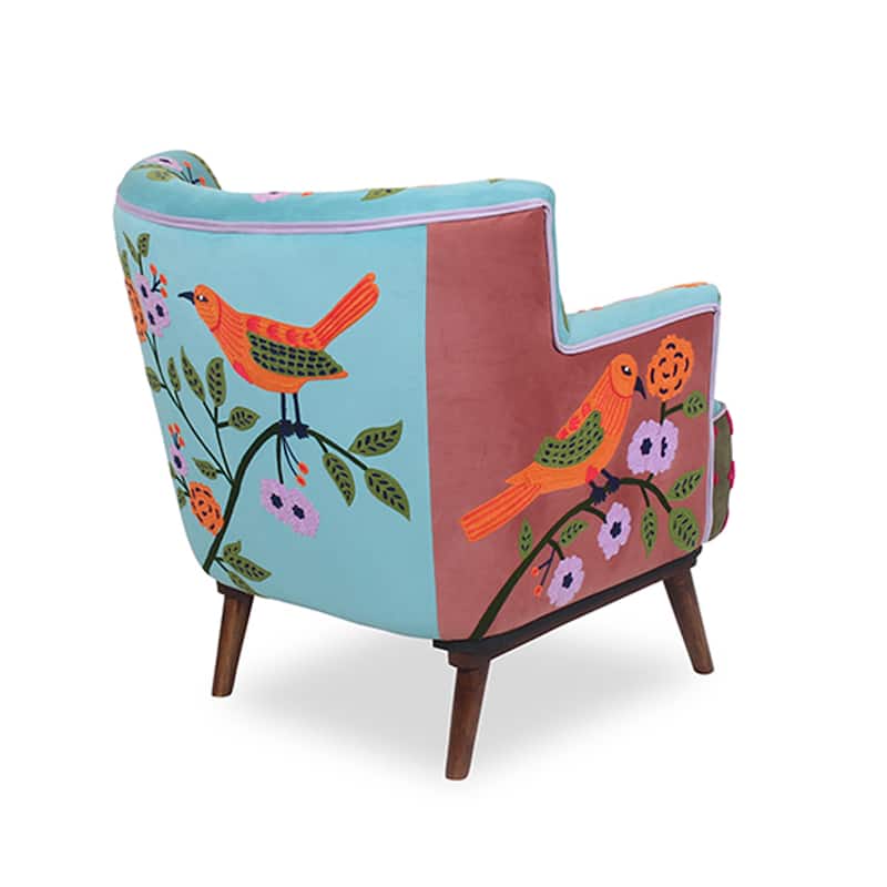 Nico Floral Embroidered Velvet Upholstered Accent Chair by Sevita