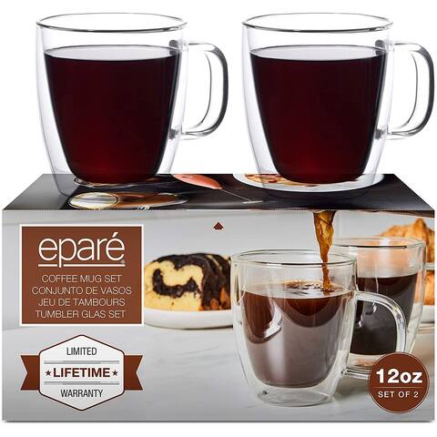 Epare Insulated Coffee Cups Set of 2 - 12oz Double Wall Tumbler Cups