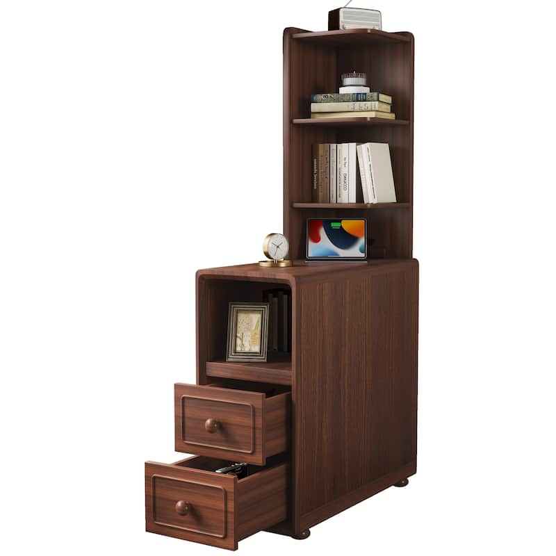 GDF Studio - Alton Transitional Tall Corner End Table with Drawers & Open Shelves