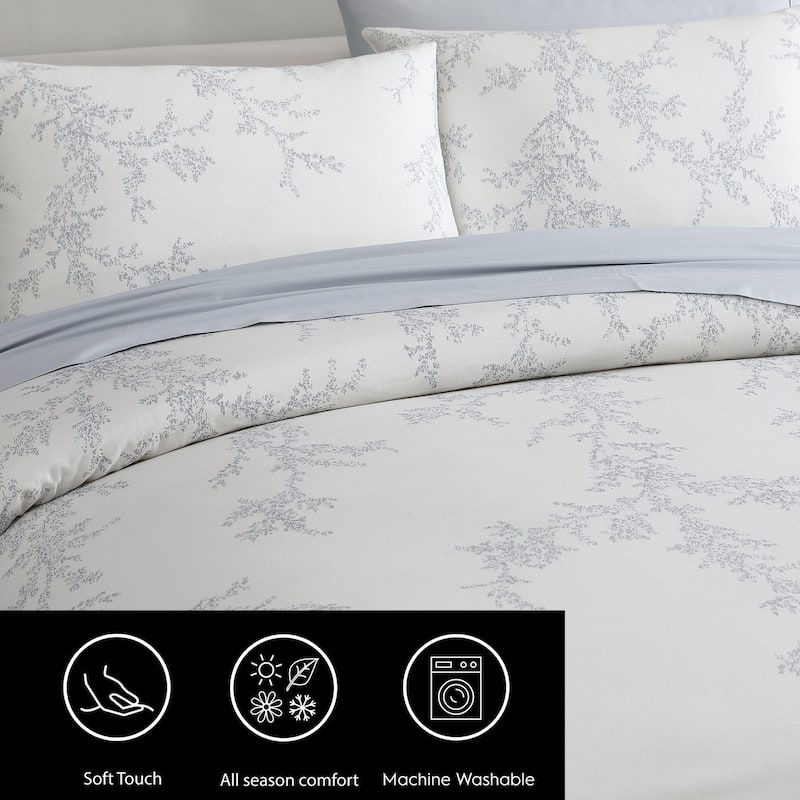 Vera Wang Trailing Vines Cotton Micro Waffle Reversible Duvet Cover Set Textured (Beige, 3 Piece)