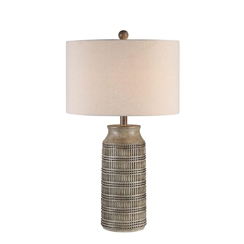Vertical Striped Table Lamp with Cream Drum Shade - 30" - Brown