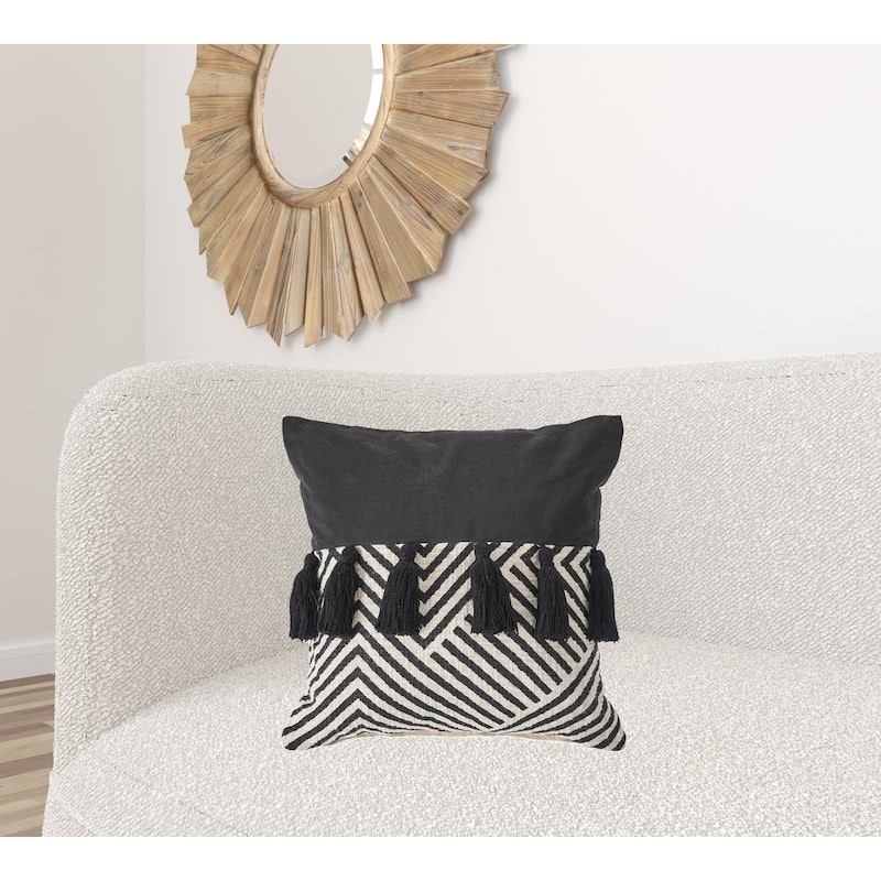 HomeRoots 20" X 20" Black And White 100% Cotton Chevron Zippered Pillow