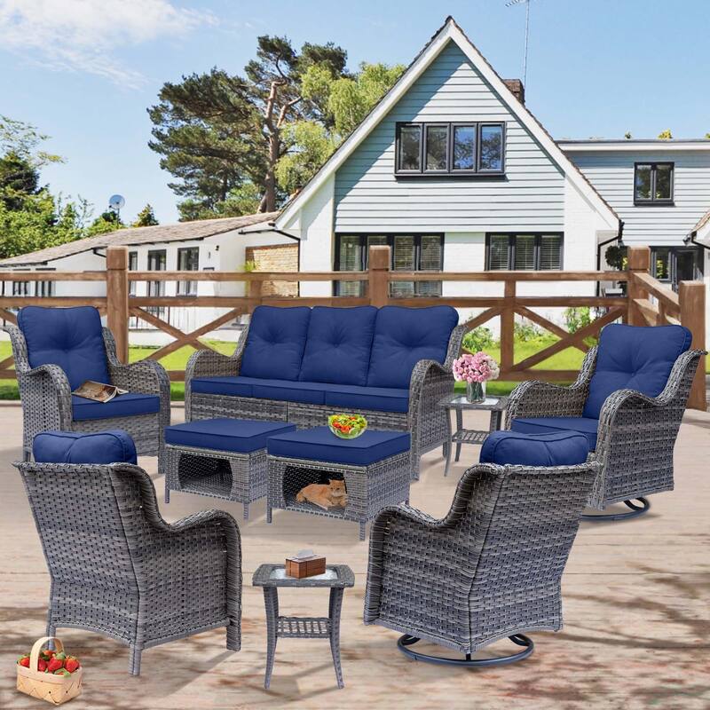 Outdoor Patio Furniture-Gray Wicker Outdoor Swivel Rocker Chairs Set