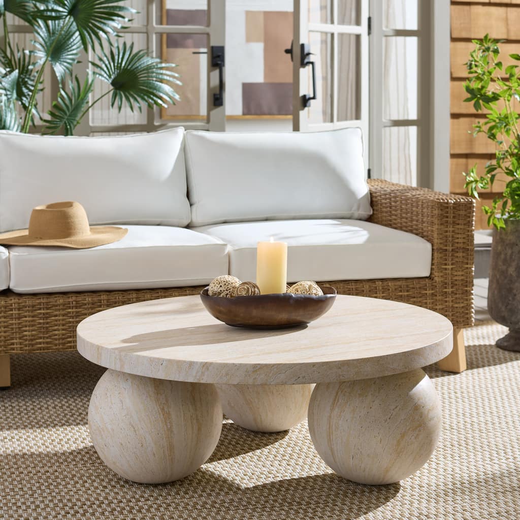 SAFAVIEH Outdoor Patio Furniture Tina 3-Ball Round Coffee Table, Sculptural Table for Indoor and Outdoor Use